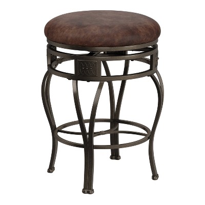 Brown Faux Leather Swivel Counter Stool with Steel Frame