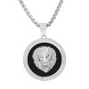 Steeltime Men's stainless steel, black enamel and black simulated diamonds lion head round pendant. Color Options: Silver, Gold - 2 of 4