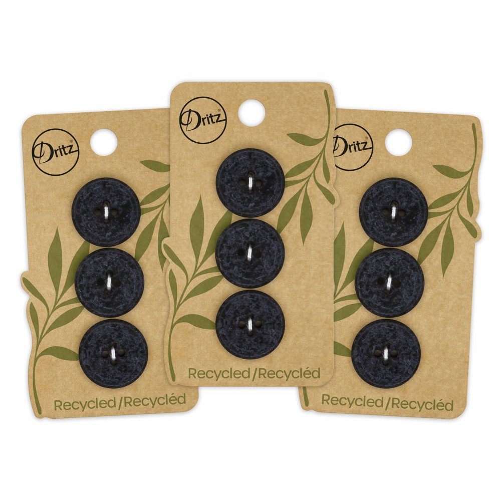Dritz 20mm Recycled Cotton Round Stitch Buttons Black: Sewing Fasteners, 9 Pieces, Plastic, 3.5" Length & Width