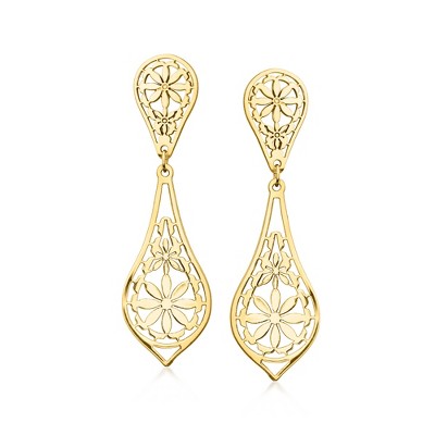 Ross-Simons Italian 14kt Yellow Gold Floral Drop Earrings