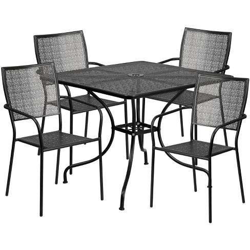 Flash Furniture Oia Commercial Grade 35.5" Square Black Indoor-Outdoor Steel Patio Table Set with 4 Square Back Chairs - image 1 of 4