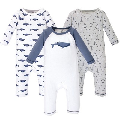 Touched by Nature Baby Organic Cotton Coveralls 3pk, Blue Whale, 6-9 Months