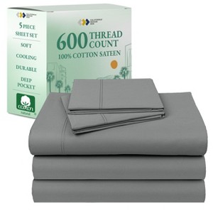 5-Star Luxury Sheet Set - 600 Thread Count 100% Cotton Sateen - Soft & Crisp Bed Sheets with Deep Pockets by California Design Den - 1 of 4