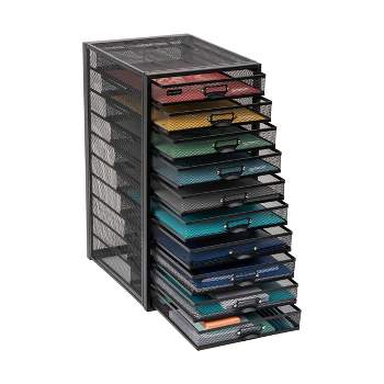 Mind Reader Network Collection Metal Mesh 10 Drawer Desk Organizer Multi-Purpose Black