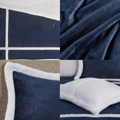 Navy Twin Plush to Sherpa Comforter Set with Bear Pillow