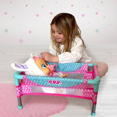 Cry Babies Pink and Blue Foldable Metal Baby Doll Crib