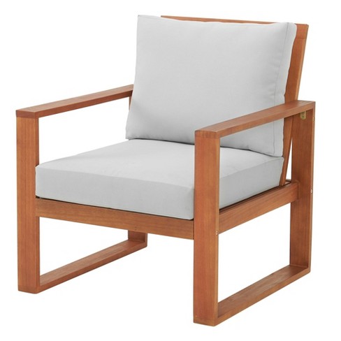 Sunnydaze Set of 2 Slat-Back Dining Chairs - Natural with Beige Cushions