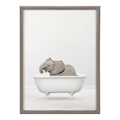 Framed Baby Elephant in Bathtub Print, 18" x 24"