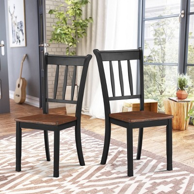 Black and Brown High Slat Back Wooden Side Chair Set