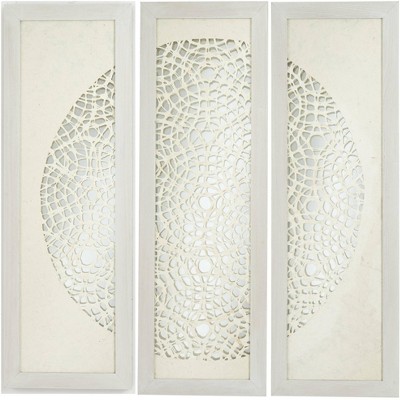 Newhill Designs Pini Woven Ivory 47" High Mirrored Wall Art Set of 3