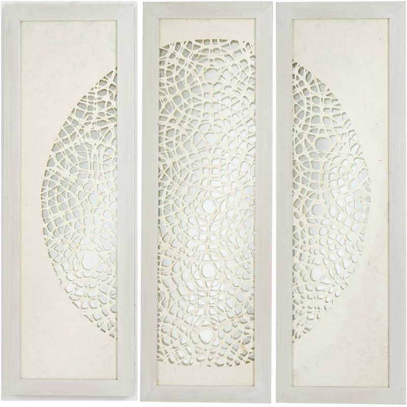 Dahlia Studios Pini Woven Ivory 47" High Mirrored Wall Art Set of 3, 1 of 10