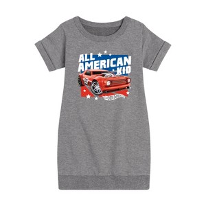 Girls' - Hot Wheels - All American Kid Graphic Short Sleeve Fleece Dress - 1 of 4