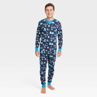 Men's Hanukkah Lions Print Matching Family Pajama Set - Navy Blue