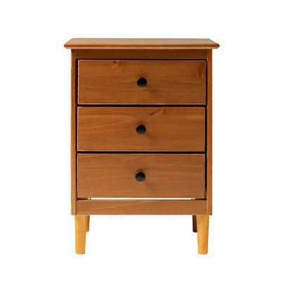 Caramel Solid Wood 3-Drawer Nightstand with Black Knobs