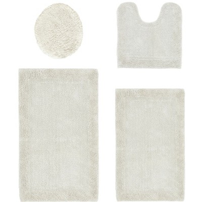 Edge Bath Rug 100% Premium Cotton Ultra-Soft Water Absorbent Tufted Solid Reversible 4 Piece Bathroom Rug Set for Machine Washable Bathmat