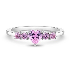 Girl's Pink Heart Solitaire Sterling Silver Ring - In Season Jewelry - 1 of 4