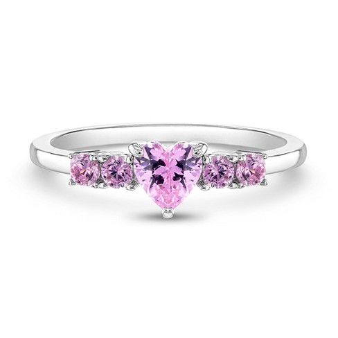 Girls' Pink Heart Solitaire Sterling Silver Ring - 3 - In Season Jewelry :  Target