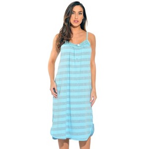 Just Love 100% Cotton Spaghetti Strap Stripe Womens Nightgown with Lace Trim - 1 of 3