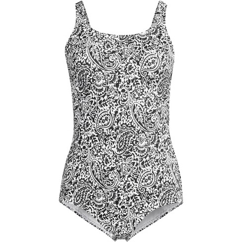 Lands' End Women's Plus Size Chlorine Resistant Scoop Neck Soft Cup Tugless  Sporty One Piece Swimsuit Print - 24w - Black/white Decor Paisley : Target