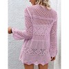Women's Crochet Cardigan Long Sleeve Tie Front Hollow Out Thin Cardigan - 2 of 3
