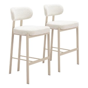 Aurea Barstools Set of 2 – Light Gray Fabric Seat 39.8" H, Powder-Coated Steel with Ergonomic Footrest by Zuo Modern - 1 of 4