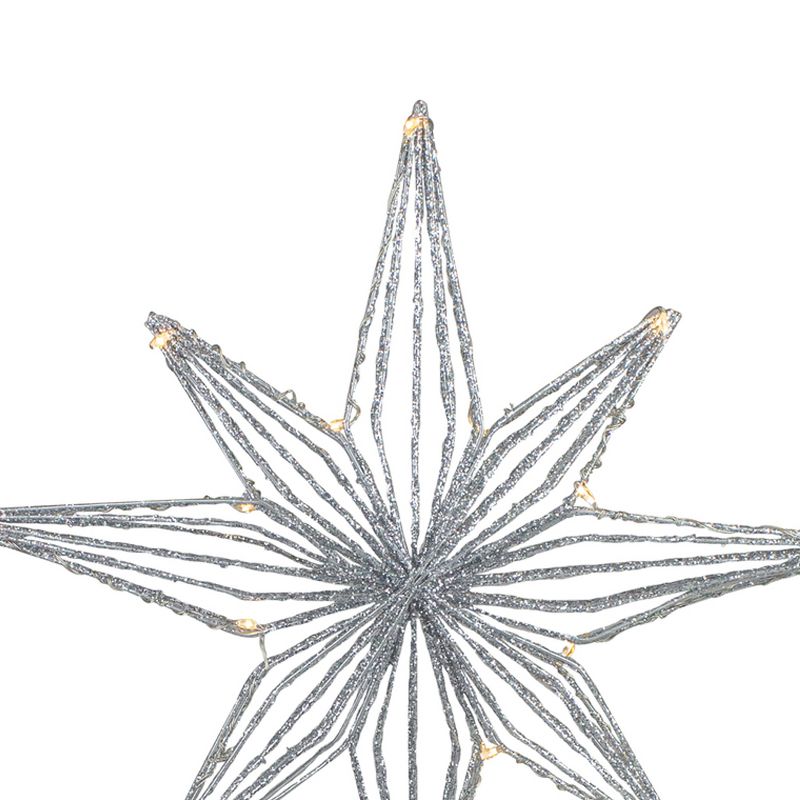 Northlight 13.75" LED Lighted B/O Silver Glittered Geometric Star Christmas Tree Topper - Warm White Lights, 3 of 5