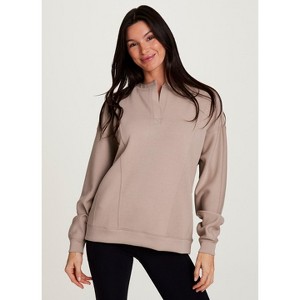 RBX Active Women's Sweatshirt, Elevated Athleisure Relaxed Fit Transitional Weight Henley Pullover - 1 of 4
