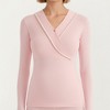 Anna-Kaci Women's Long Sleeve Wrap Front Maternity Top with Contrast Trim and Fitted Silhouette - 3 of 4