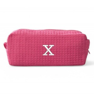 Personalization Mall Embroidered Waffle Weave Cosmetic Bag, Pink - 1 of 2