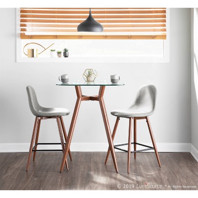 Set of 2 Gray Upholstered Walnut Counter Stools