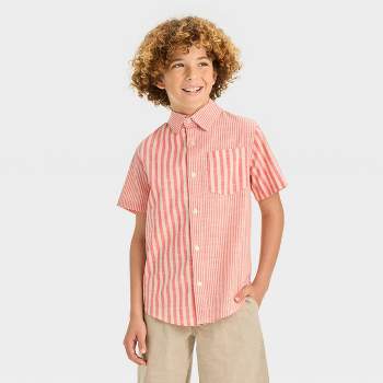 Boys' Short Sleeve Poplin Button-Down Shirt - Cat & Jack™ Light Blue/Orange