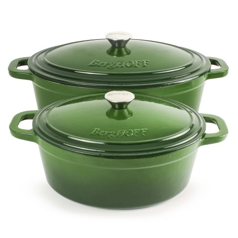 BergHOFF Neo 4Pc Cast Iron Cookware Set, 5qt. & 8qt. Oval Dutch Ovens,  Matching Lids, Green