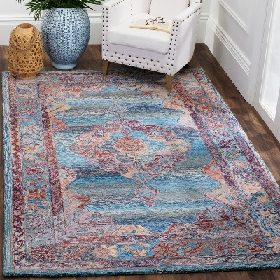 Elegant Oushak Hand-Tufted 6' x 9' Blue Wool Blend Area Rug