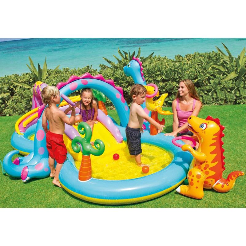 Intex Dinoland Backyard Kiddie Inflatable Swimming Pool and Inflatable Ocean Play Center Pool with Slides, Water Sprayers, Toys, and Games, 5 of 9