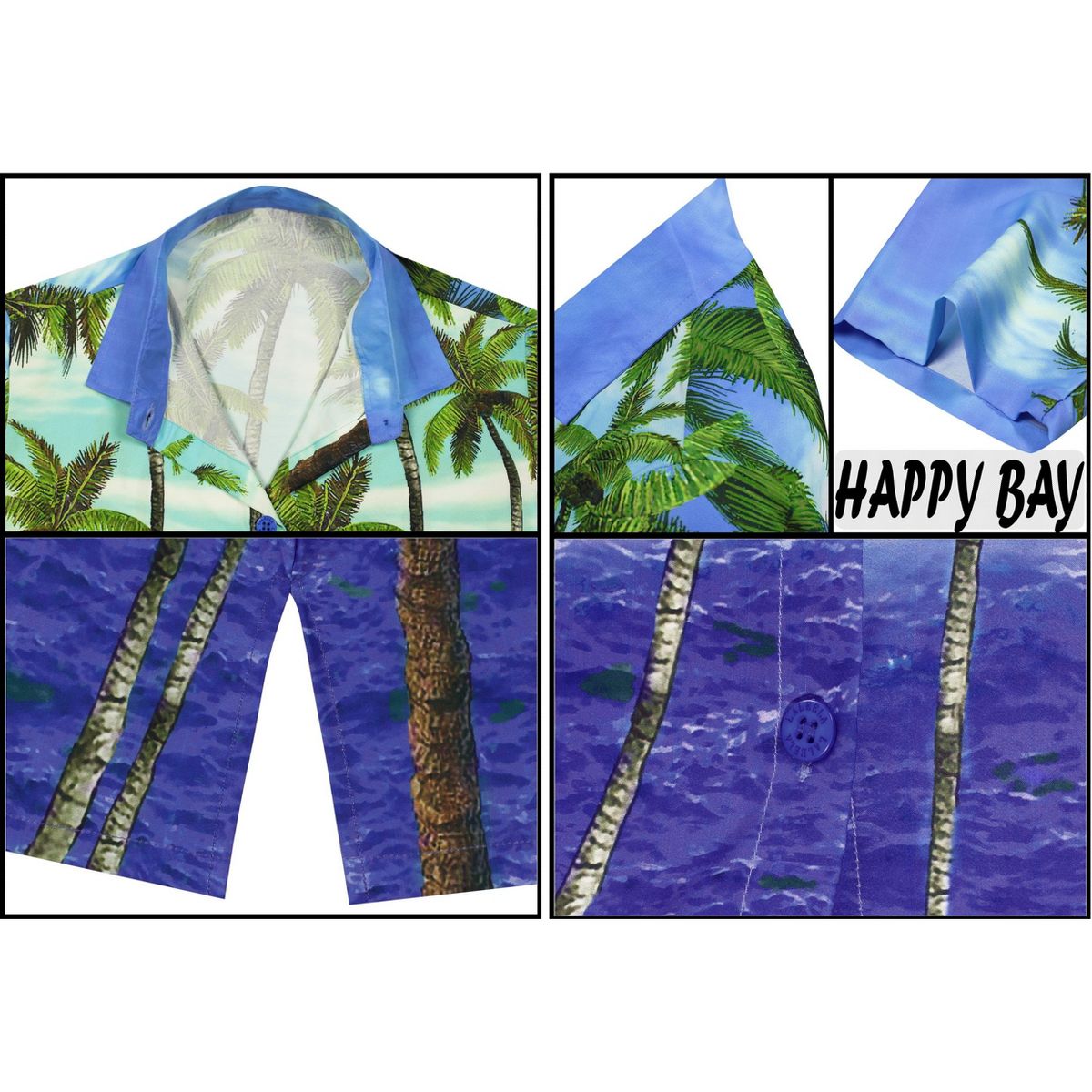 HAPPY BAY Hawaiian Shirts Womens Casual Summer Beach Party TShirts Button Up Short Sleeve Vacation Dress Shirts Colorful Blouses for Women L Blue,Tree - thumbnail 4