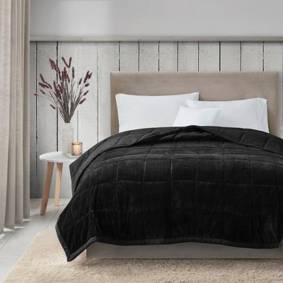 Twin Black Reversible Microfiber Plush Blanket