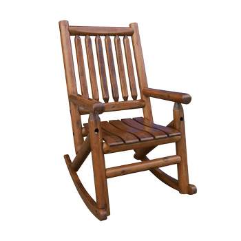 Leigh Country Porch Rocking Chair with Z Frame Design, Clear Coat of Varnish, and Contoured Seating for Patio Rocking Chairs, Brown