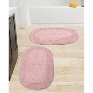 Double Ruffle Collection Bathroom Rugs Set, Washable Rug, Extra Soft and Absorbent bath Rug, Kitchen Mat, Bath Mat Set,Non-Slip, 2 Pcs Set(M+L), Pink - 1 of 4