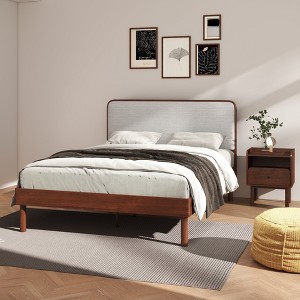 Roundhill Furniture Wyller 2-Piece Bedroom Set, Platform Bed with Nightstand, Natural Walnut, Queen - 1 of 4