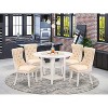 5-Piece Linen White Finish Solid Wood Top - Round Dining Room Set  - Seats 4 - 2 of 4