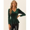 Allegra K Women's Velvet Elegant V-Neck Long Sleeves Peplum Blouses - 3 of 4