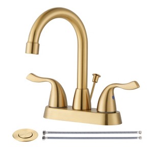 WOWOW 4 in. Centerset Double Handle High Arc Bathroom Faucet with Drain Kit Included in Brushed Nickel - 1 of 4