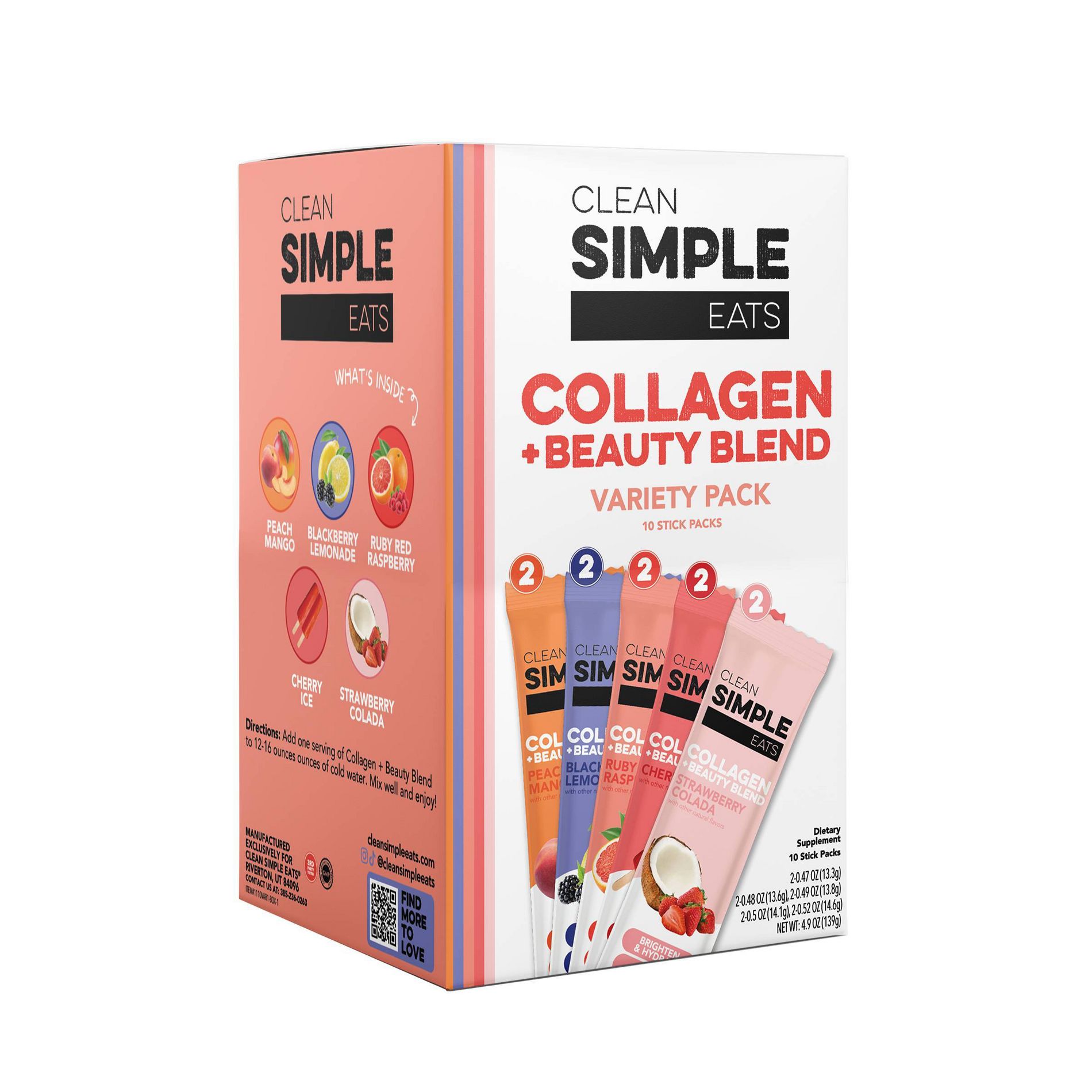 Clean Simple Eats  Collagen & Beauty Blend Variety Pack - 4.9oz/10ct