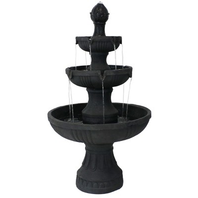Sunnydaze 43"H Electric Fiberglass and Resin 3-Tier Flower Blossom Outdoor Water Fountain, Black Finish