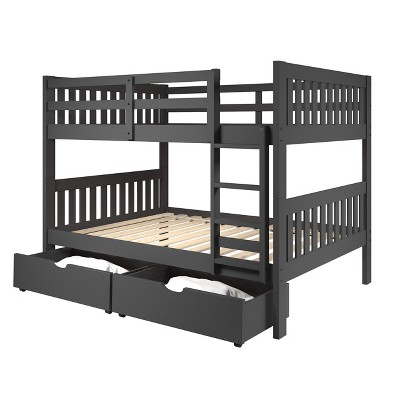 Donco Kids Full/Full Mission Bunk Bed With Dual Underbed Drawers Dark Grey Finish