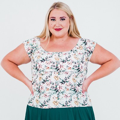 Calypsa Women's Plus Size Cap Sleeve UPF 50+ Zoey Crop Swim Top