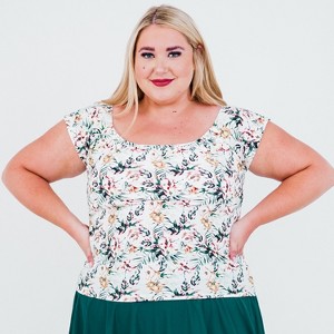Calypsa Women's Plus Size Cap Sleeve UPF 50+ Zoey Crop Swim Top - 1 of 3