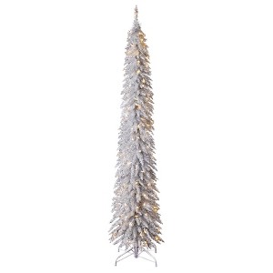 Home Heritage Tinsel Tree 7 Foot Skinny Pencil Pre-Lit Artificial Christmas Tree Holiday Decor with 150 Warm White LED Lights and Stand, Silver - 1 of 4