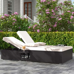 Costway Outdoor Patio Daybed PE Wicker Double Chaise Lounge with Adjustable Backrests - 1 of 4