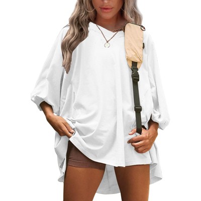 EXLURA Summer 3/4 Length Sleeve Womens Tops Casual Loose V Neck Tunic Tops Oversize T Shirts Solid Basic Tees Blouses 2025